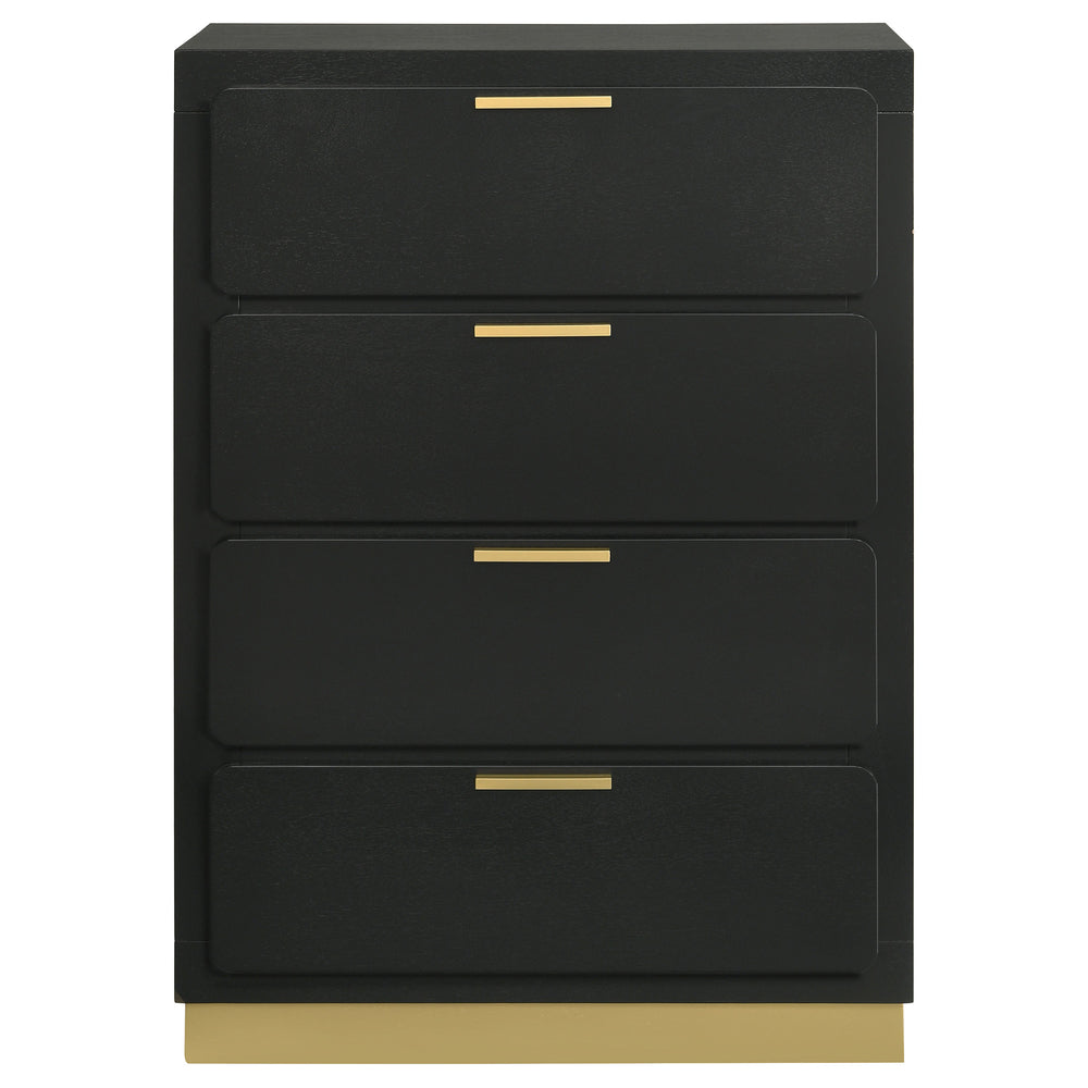 English Elm Modern four-drawer chest with sleek mid-century lines, smooth glides, wood construction, slim handles, versatile bedroom storage solution Black,Gold 34.25 L x 21.26 W x 48.42 H B011P362593