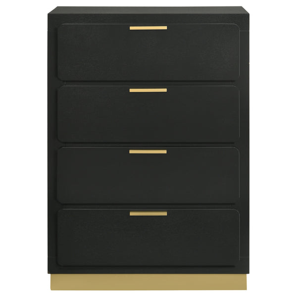 English Elm Modern four-drawer chest with sleek mid-century lines, smooth glides, wood construction, slim handles, versatile bedroom storage solution Black,Gold 34.25 L x 21.26 W x 48.42 H B011P362593