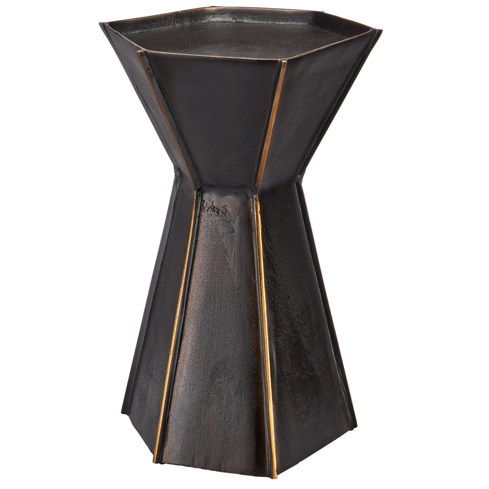 Merola Modern Accent Table in Antique Bronze and Gold - Unique Cast Aluminum Artisanal Design