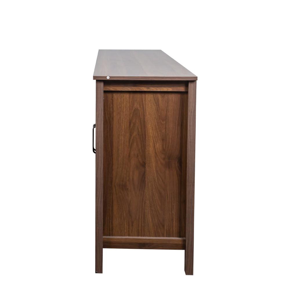 English Elm Cabinet Modern 4-Door Sideboard with 4 Open Shelves, 59" Freestanding Storage Console for Home Decor W331P266133