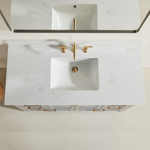 English Elm Fully Assembled Rubberwood Bathroom Vanity with Carrara Marble Top and Soft Close Doors W1826P211180