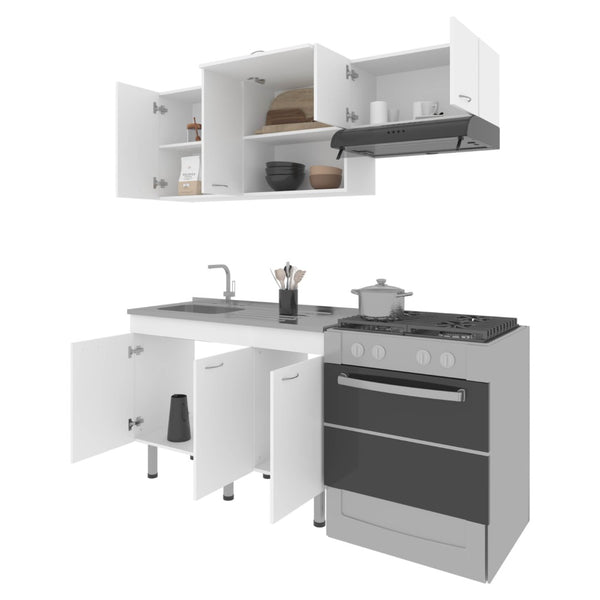 English Elm El Capitan Modular Kitchen Cabinet Set with Open Shelving and Heat Resistant Work Surface B128S00196