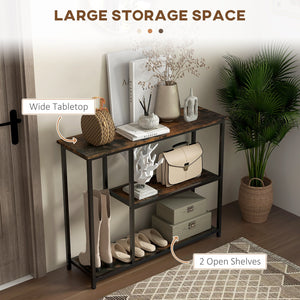 English Elm HOMCOM 39" Console Table with 2 Shelves, Steel Frame Entryway Sofa Table, Narrow Modern Brown W2225P229241