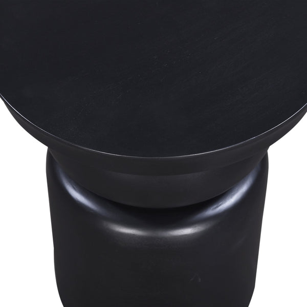 English Elm Luxurious Brown Wood Round Pedestal Side Table in Black Finish — Sculpted Mango Wood Accent, Sturdy 18 B2741P285780