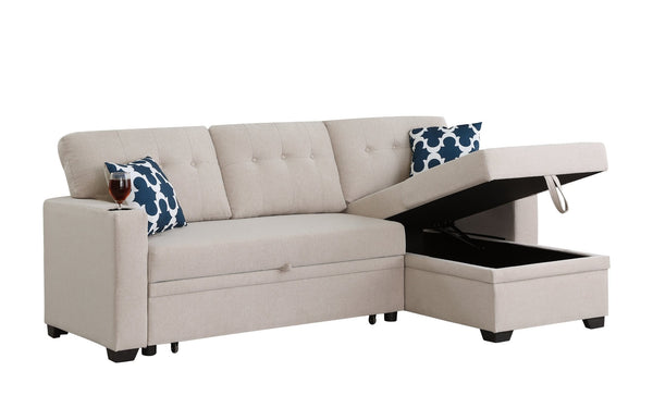 English Elm Convertible Upholstered Sectional Sofa with Pull-out Chaise Sleeper and Storage B2730S00002