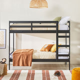 Simple Solid Wood Twin Over Twin Bunk Bed Solid Black SOPB3HBLWP Walker Edison