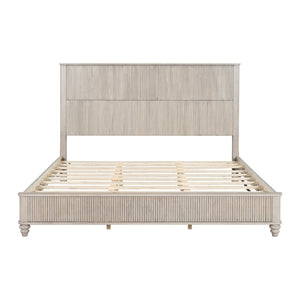 English Elm Solid Rubberwood Queen Platform Bed Tall Headboard Natural Grain No Box Spring W1716S00018
