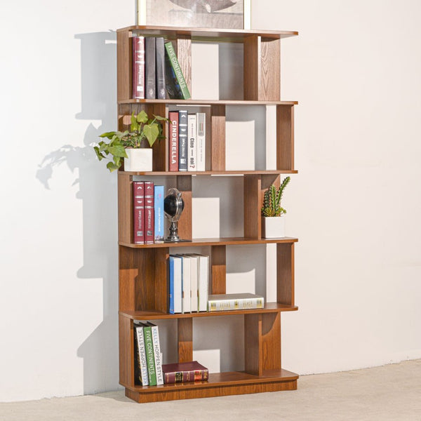 English Elm 31.5" Tall 5-tier Mdf Bookcase Slim Open Shelving Unit for Office Bedroom Living Room Dark Oak W2899P444153