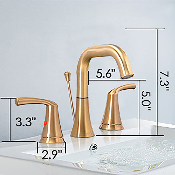 English Elm Bathroom Faucet 3 Hole - Elegant Brushed Gold 2-Handle Widespread Faucet With Pop-Up Drain Assembly T3177P277510