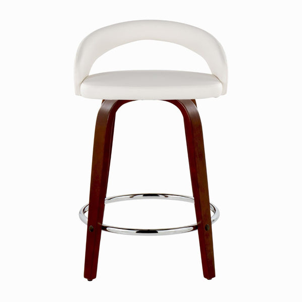 English Elm Fixed-height Swivel Counterstools Mahogany Wood Chrome Footrest Velvet Seat Set of 2 White B202S01754