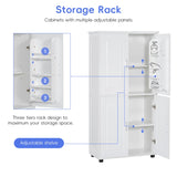 English Elm Tall and Wide Bathroom Floor Storage Cabinet, Bathroom Storage Unit, Freestanding Cabinet With 4 Doors, Adjustable Shelves, White