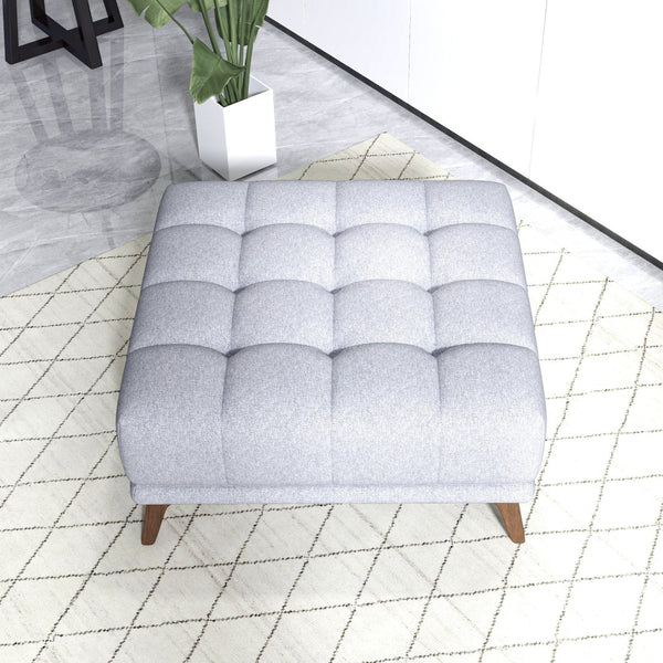 English Elm Addison Button Tufted Linen Square Ottoman with Tapered Wood Legs for Living Room B183P231209