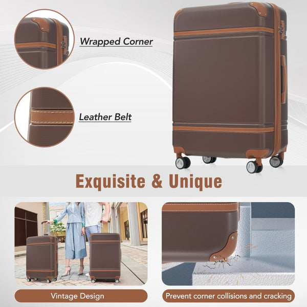 English Elm Hardshell 3 Piece Luggage Set Abs Spinner Suitcase with Tsa Lock Carry on Travel Brown N732P171583O