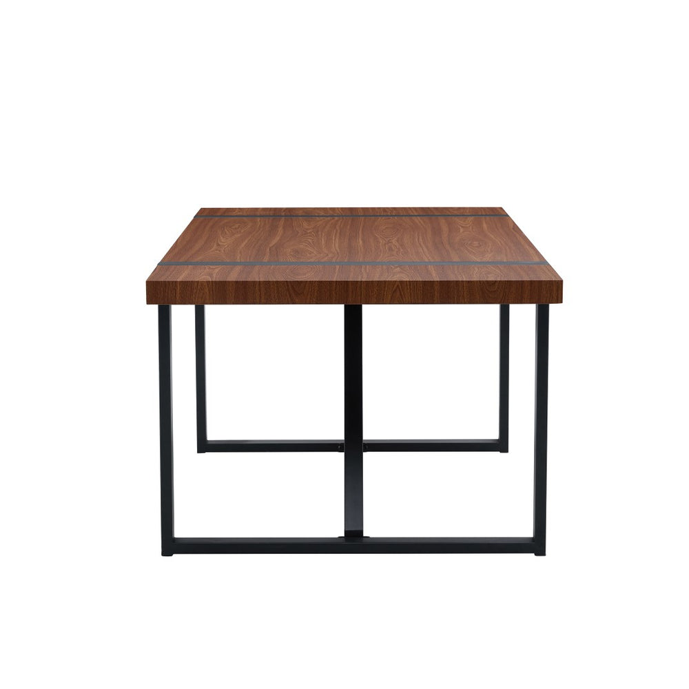 English Elm Table With 6 Industrial Style Brown Techno-Fabric Chairs - Walnut Rectangular Dining Set, 71"X39.3" W1151S02439-GIGA