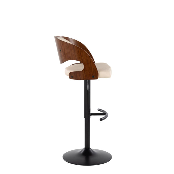 English Elm Adjustable Swivel Barstools Mid-century Modern Walnut and Cream Faux Leather Set of 2 B202S02184