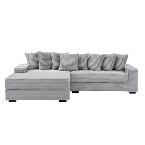 English Elm 111.4 Luxurious Corduroy Sofa for Living Room & Bedroom with 8 Plush Pillows, Solid Wood Frame, 500lb Capacity Gray W1658S00164
