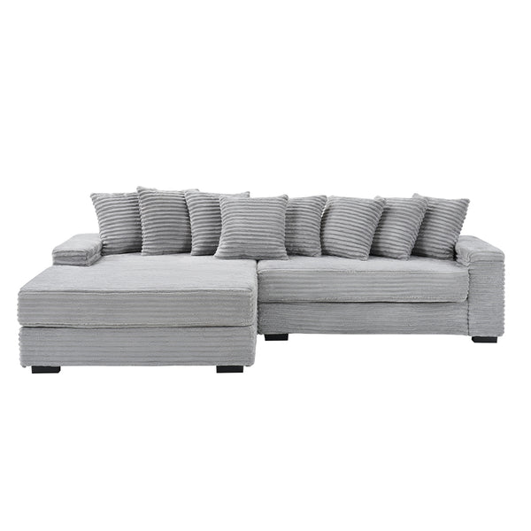 English Elm 111.4 Luxurious Corduroy Sofa for Living Room & Bedroom with 8 Plush Pillows, Solid Wood Frame, 500lb Capacity Gray W1658S00164