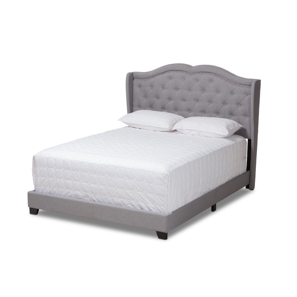 Baxton Studio Baxton Aden King Size Bed - Modern Grey Upholstered Design with Winged Headboard & Nailhead Trim Aden-Grey-King