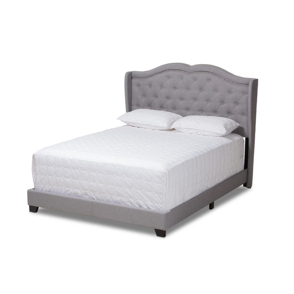 Baxton Studio Baxton Aden King Size Bed - Modern Grey Upholstered Design with Winged Headboard & Nailhead Trim Aden-Grey-King
