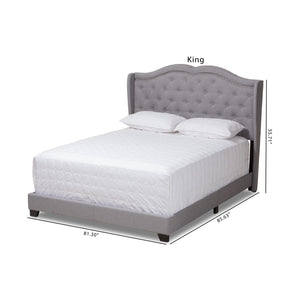 Baxton Studio Baxton Aden King Size Bed - Modern Grey Upholstered Design with Winged Headboard & Nailhead Trim Aden-Grey-King