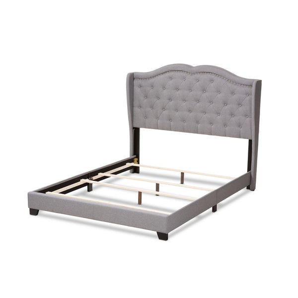 Baxton Studio Baxton Aden King Size Bed - Modern Grey Upholstered Design with Winged Headboard & Nailhead Trim Aden-Grey-King