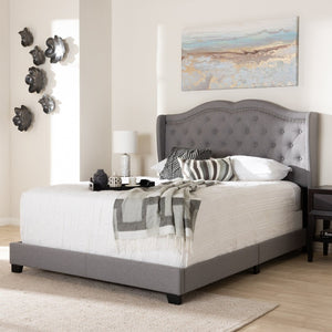 Baxton Studio Baxton Aden King Size Bed - Modern Grey Upholstered Design with Winged Headboard & Nailhead Trim Aden-Grey-King
