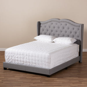 Baxton Studio Baxton Aden King Size Bed - Modern Grey Upholstered Design with Winged Headboard & Nailhead Trim Aden-Grey-King