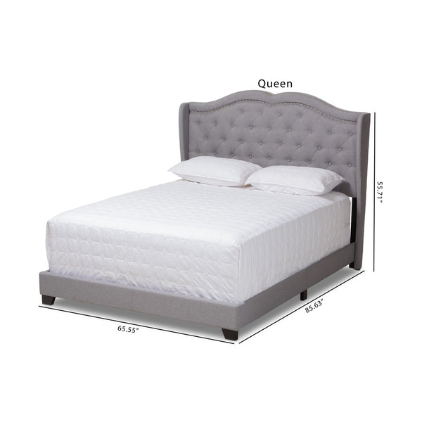 Baxton Studio Baxton Aden King Size Bed - Modern Grey Upholstered Design with Winged Headboard & Nailhead Trim Aden-Grey-King