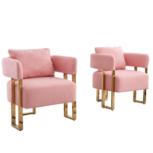 English Elm Ts Teddy Fleece Accent Chair Set Two Plush Seats Gold Square Legs Glam Decor Pink W2311P190459