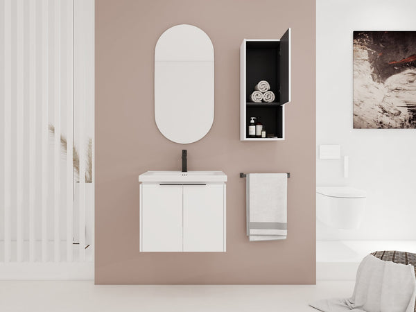 English Elm 24" Wall-Mounted Bathroom Vanity With Ceramic Sink & Side Cabinet - Stylish Soft-Close Design! W999S00333