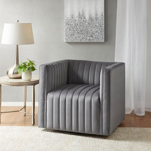 Madison Park Sikora Modern/Contemporary Channel Tufted Swivel Armchair MP103-1186 Gray