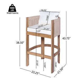 English Elm Christopher Knight Home® - Matera Teak & Beige Barstool Set of 2 – Acacia Wood, Rope Cording, Wraparound Back for Outdoor/Indoor seating N775P255942T