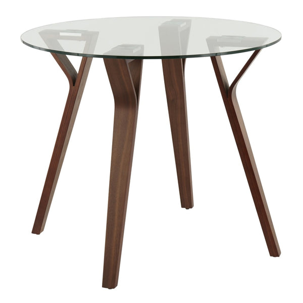 English Elm Folia 3 Piece Mid-century Dining Set Tempered Glass Top Walnut Legs Cream Chairs B202S01414