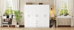 English Elm 6-doors Mdf Wardrobe with Large Drawers Streamlined Bedroom Storage Modern Design White N820000010K