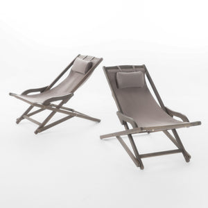 English Elm Christopher Knight Home® - NIKKI Sling Chair with Head Pillow — Portable Wood Frame Beach & Pool Lounger, Durable Polyester Fabric Grey 57 L x 26.75 W x 8.25 H 60059.00FEU