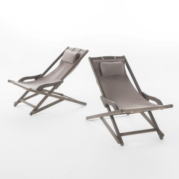 English Elm Christopher Knight Home® - NIKKI Sling Chair with Head Pillow — Portable Wood Frame Beach & Pool Lounger, Durable Polyester Fabric Grey 57 L x 26.75 W x 8.25 H 60059.00FEU