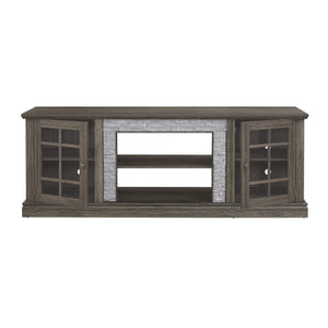 English Elm 70" Modern TV Stand with Faux Stone Top, Spacious 2-Door Media Console with Cable Management and Adjustable Shelves, Vintage Metal Handles, Durable MDF Construction for Living Room Entertainment (Fits up to 75") Grey W2275P342688