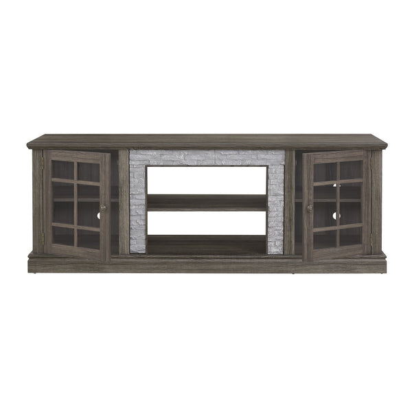 English Elm 70" Modern TV Stand with Faux Stone Top, Spacious 2-Door Media Console with Cable Management and Adjustable Shelves, Vintage Metal Handles, Durable MDF Construction for Living Room Entertainment (Fits up to 75") Grey W2275P342688