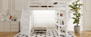English Elm Full Size Loft Bed with Wardrobe Storage Staircase Shelves and Led Lighting N7090000472K-1