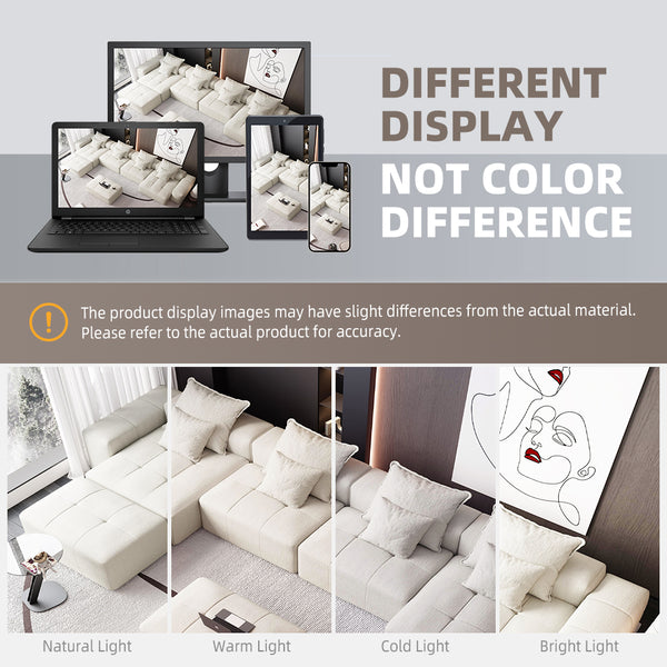 English Elm Modern Modular Sectional Sofa - Luxurious Chenille Fabric, 8 Pillows, No Assembly Needed, Beige/White W1885S00069