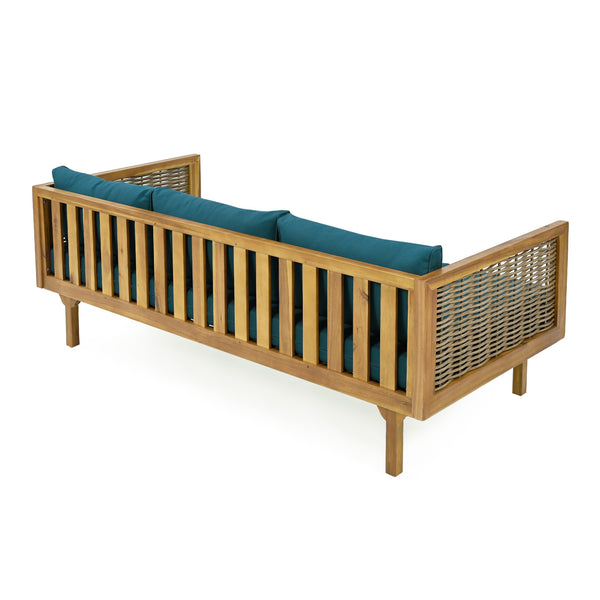 English Elm Christopher Knight Home® - Claremont 3-Seater Daybed With Rattan Arms - Stylish Acacia Wood Frame & Water-Resistant Cushions N770P205570T