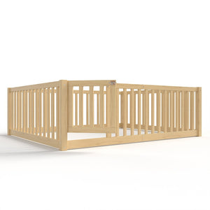 English Elm Twin Floor Bed Pine Wood Frame with Guardrails and Door for Safe Toddler Sleep Natural W1580P417671