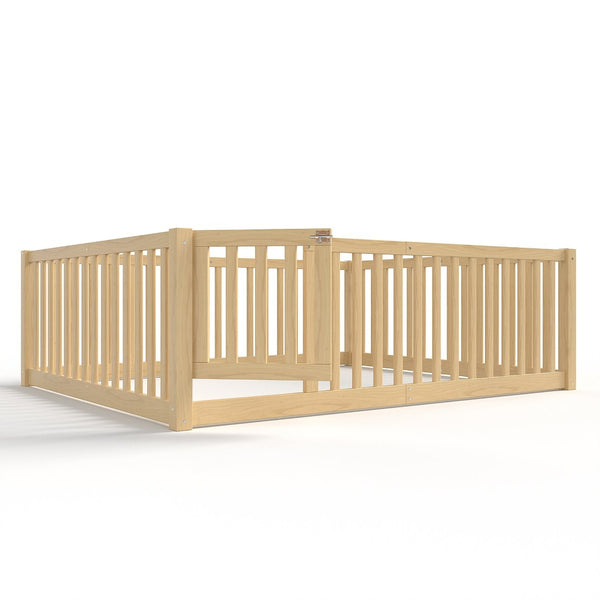 English Elm Twin Floor Bed Pine Wood Frame with Guardrails and Door for Safe Toddler Sleep Natural W1580P417671