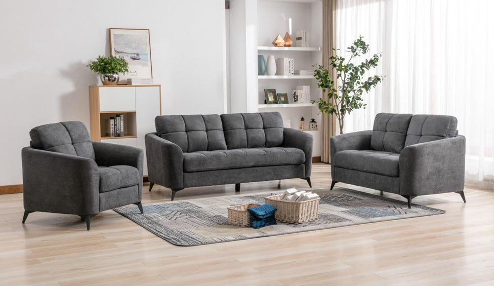 English Elm Callie Three Piece Woven Fabric Living Room Suite with Tufted Cushions and Metal Legs B061S00073