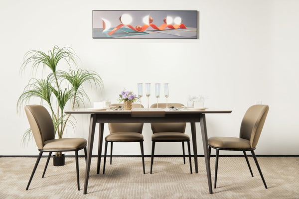 English Elm The Rock Plate Extendable Dining Table Seats 8 with Sculptural Metal Base W1911P389401