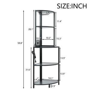 English Elm 5 5 Tier Corner Shelf LED with USB Plug, Black Metal+MDF Tall Narrow Standing Shelf for Corners W420P207358