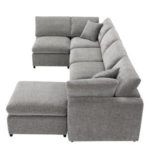 English Elm [new Sku] Chenille Modular Sectional Sleeper Sofa with Ottoman Six Seat U Shape Living Room Gray N723S8583G