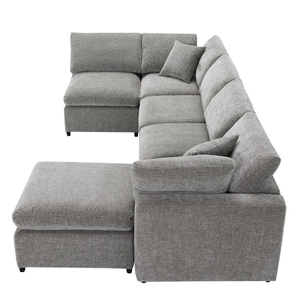 English Elm [new Sku] Chenille Modular Sectional Sleeper Sofa with Ottoman Six Seat U Shape Living Room Gray N723S8583G