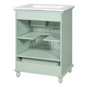 English Elm 24'' French Style Bathroom Vanity with Ceramic Sink Soft Close Cabinet and Drawer Green N710P411227F