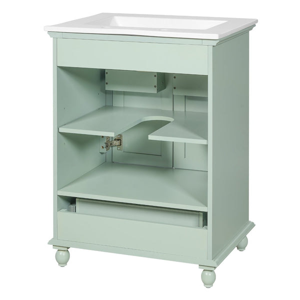 English Elm 24'' French Style Bathroom Vanity with Ceramic Sink Soft Close Cabinet and Drawer Green N710P411227F